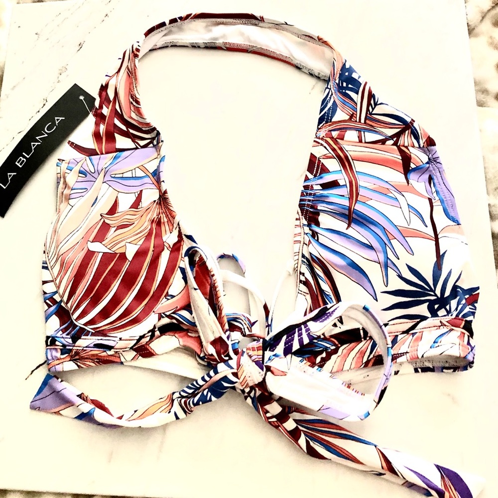 LaBlanca tropical white multicolored padded bikini top SZ 6  NWT!